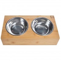 Raised Dog Bowl Feeding Station Double Dog Dishes Elevated for Large Dogs & Cat Pet Feeder, Adjustable Bamboo Dog Dishes