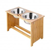 Best Selling Bamboo Elevated Dog Cat Food Stand Feeder Raised Pet Bowls for Cats and Dogs